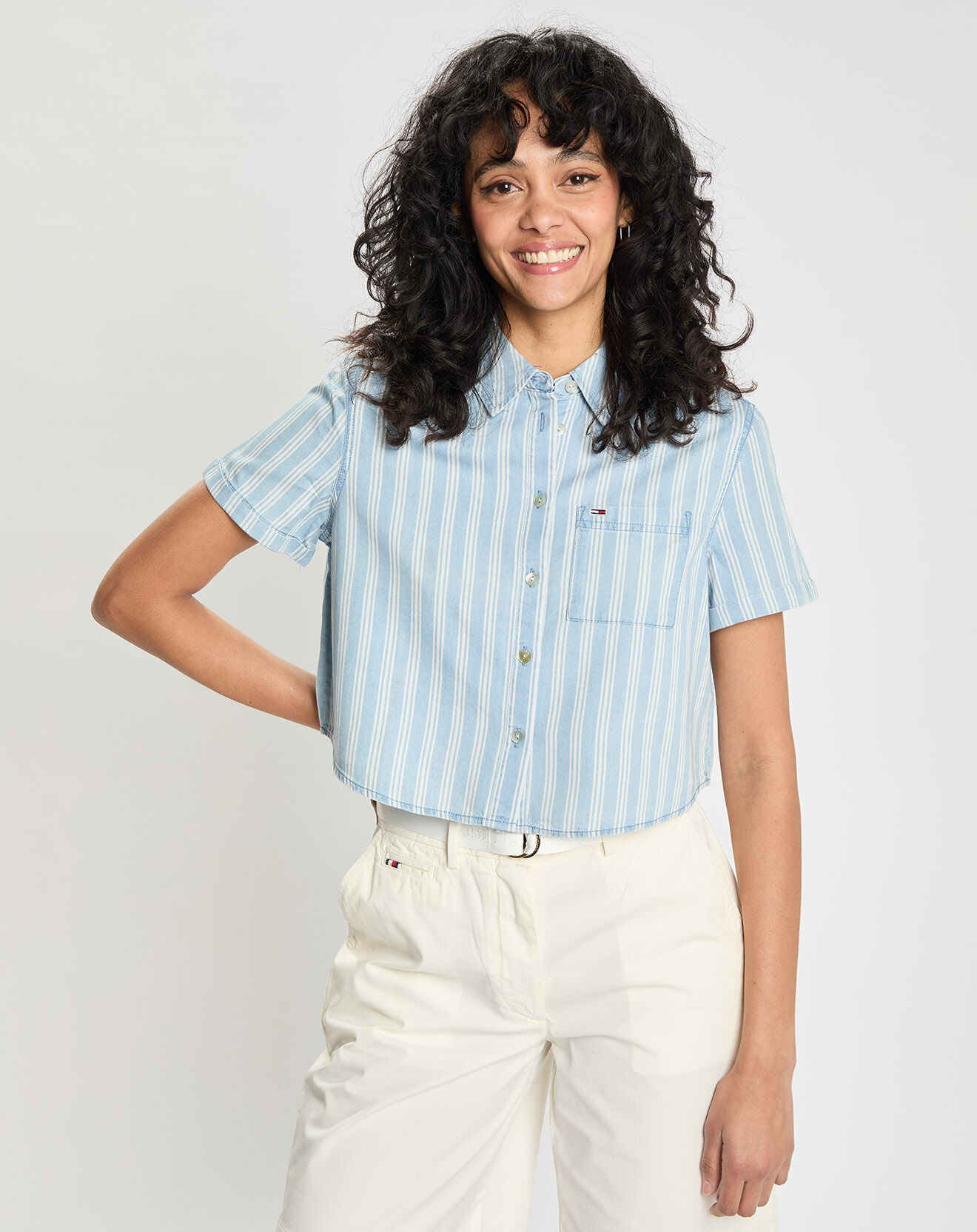 Tommy Jeans Chemisette Crop à rayures bleu ciel