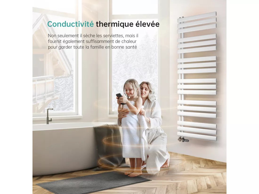 Sèche-serviette eau chaude EMKE raccord latéral radiateur sèche-serviettes blanc 112 × 40 cm 385 watts