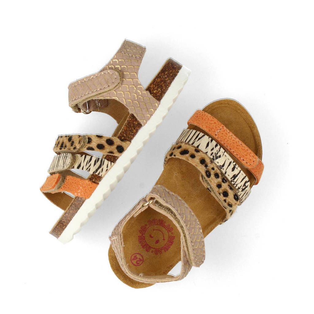 Develab leren sandalen taupe/oranje
