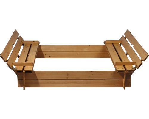 Zandbak met bankje en deksel, 118 x 118 x 21 cm, hout, vierkant, weerbestendig