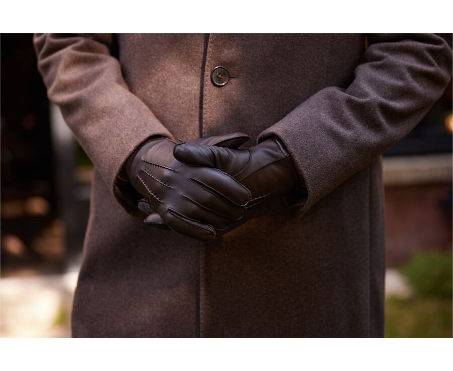Gants homme en cuir d'agneau Chocolat