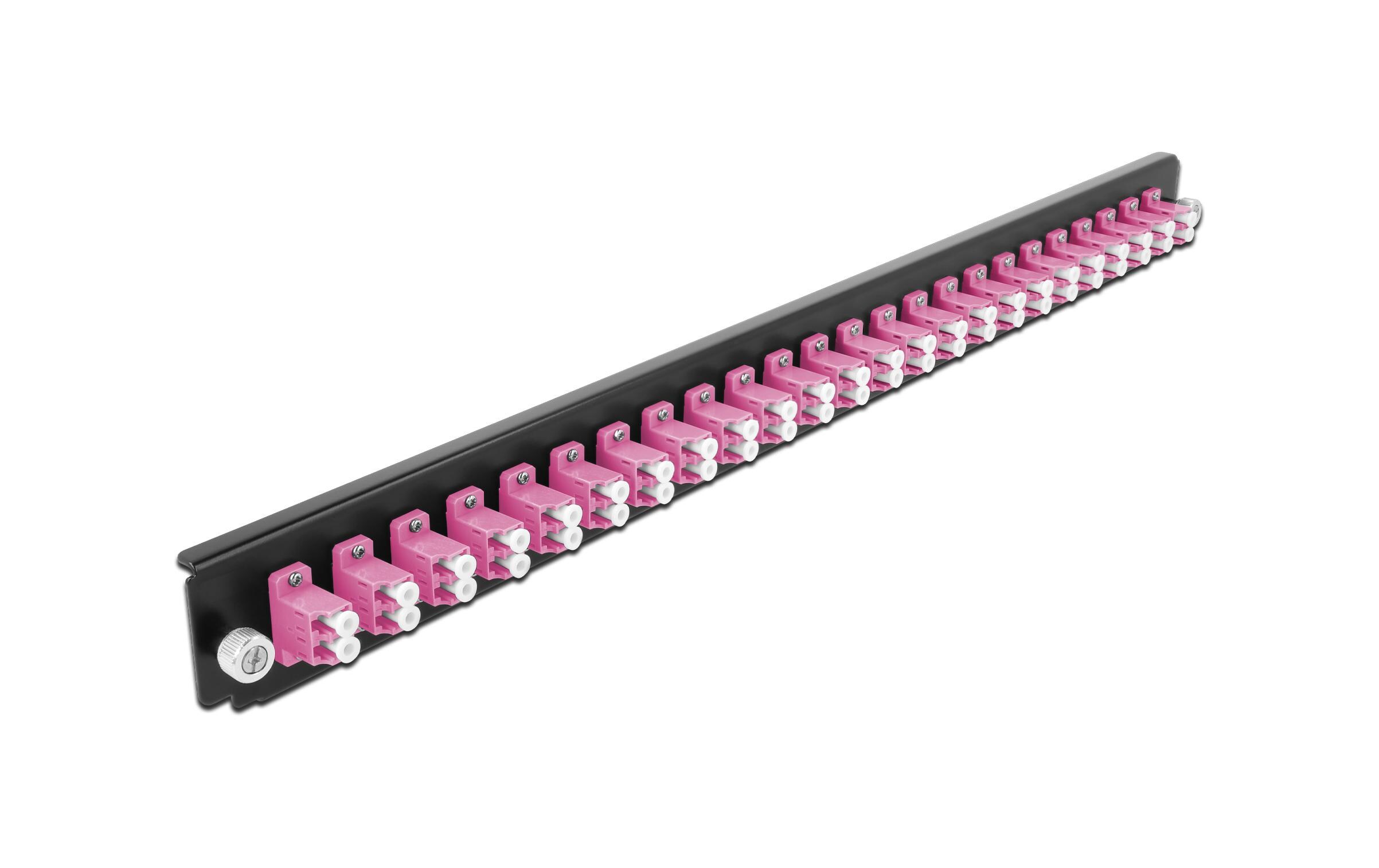 Verteilerplatte Frontblende 24 Port LC Duplex OM4 MM violettDelock 19″ Spleissbox Frontblende 24 Port LC Duplex OM4 Multimode violett
