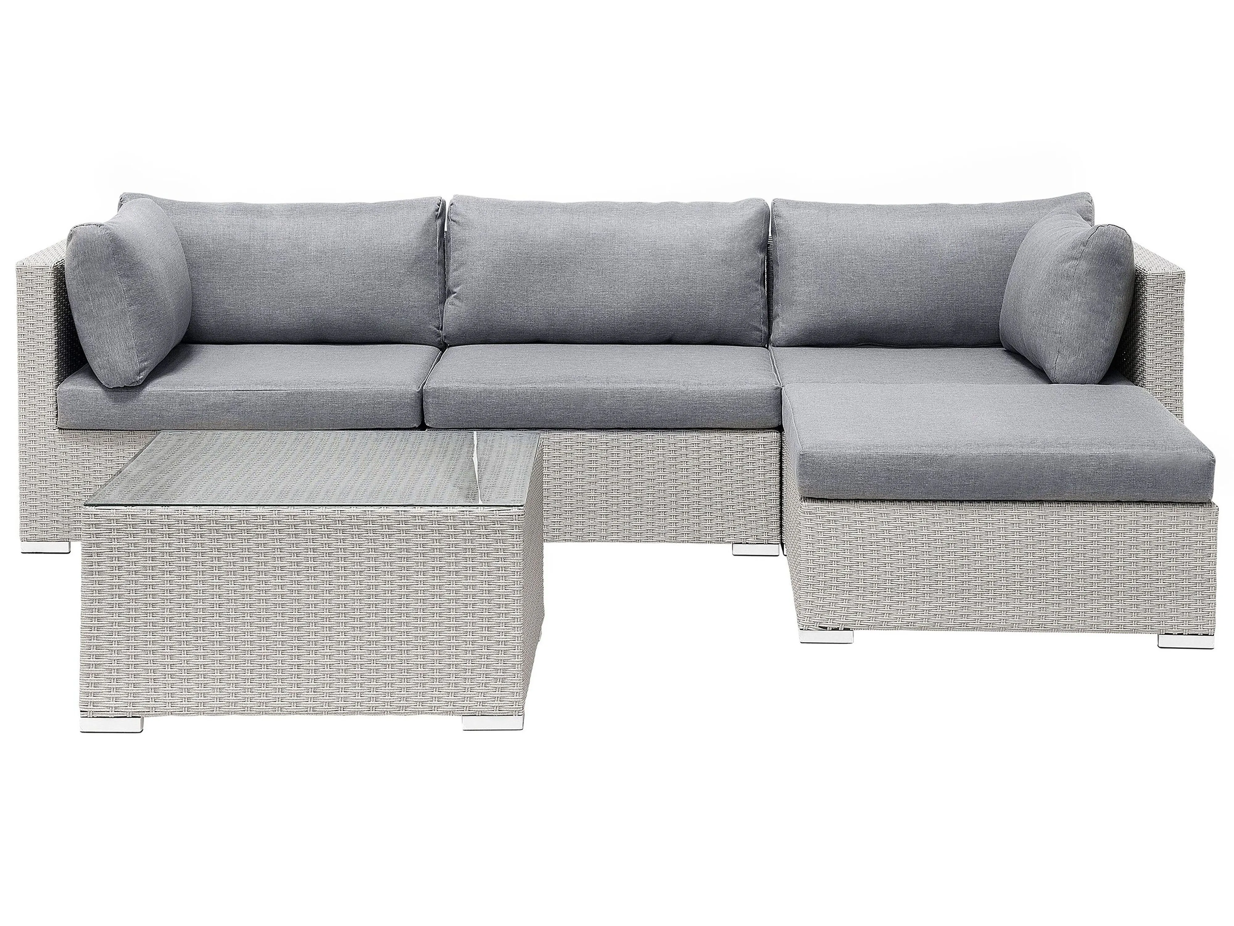 Tuin hoekloungeset met tafel 4-zits SANO II rechtszijdig modulair PE rotan Lichtgrijs