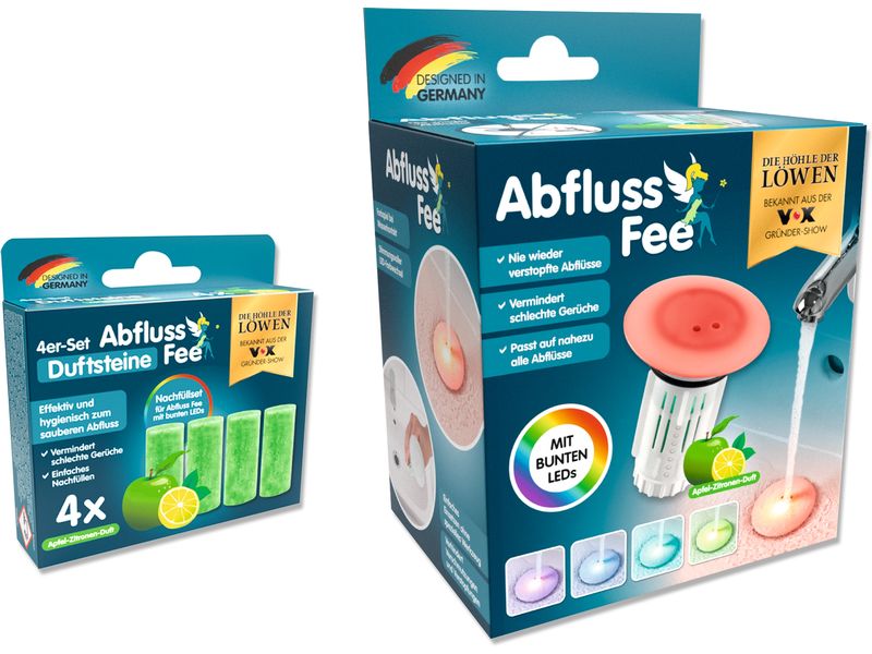 Abfluss-Fee Duftstein Apfel-Zitrone 4 Stück Nachfüllset für Abfluss-Fee LED-Abflussstopfen