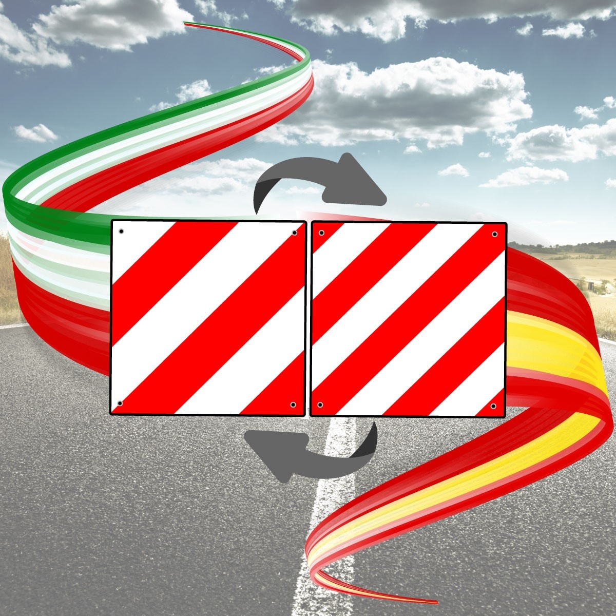 REFURBISHED – Warntafel Italien Spanien B-Ware 50x50cm Aluminium Reflektor Warnschild Rot Weiß