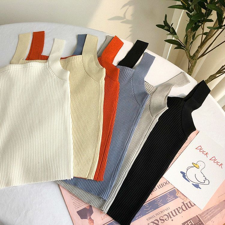 CosmoCorner - Tanktop met vierkante hals en geribbelde boorden