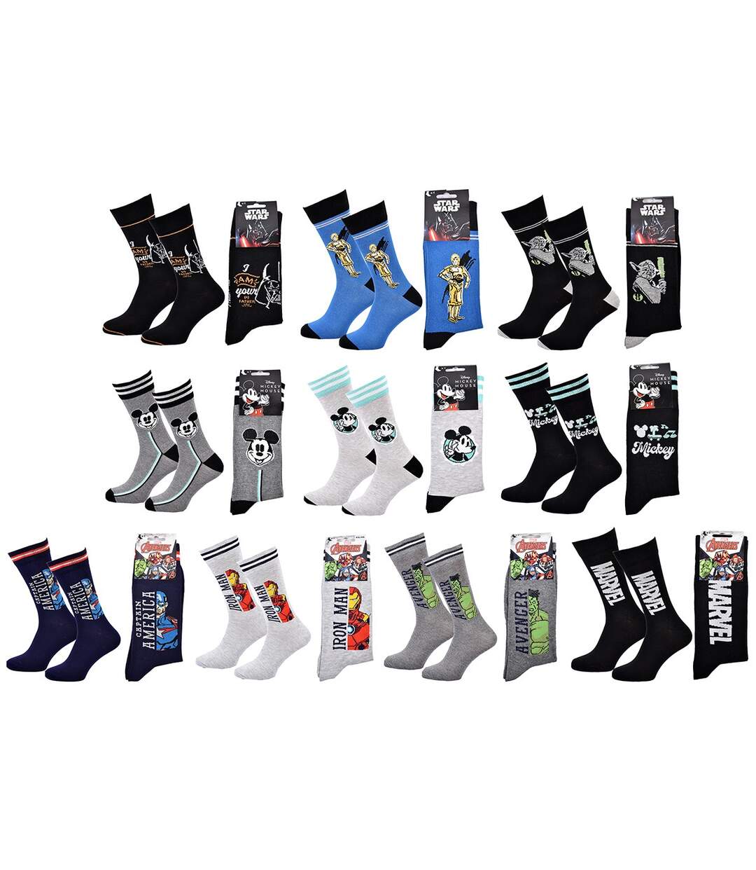 Chaussettes Licence fantaisie en Coton Vendu en Pack Surprise -Assortiment modèles photos selon arrivages- Pack de 10 Paires