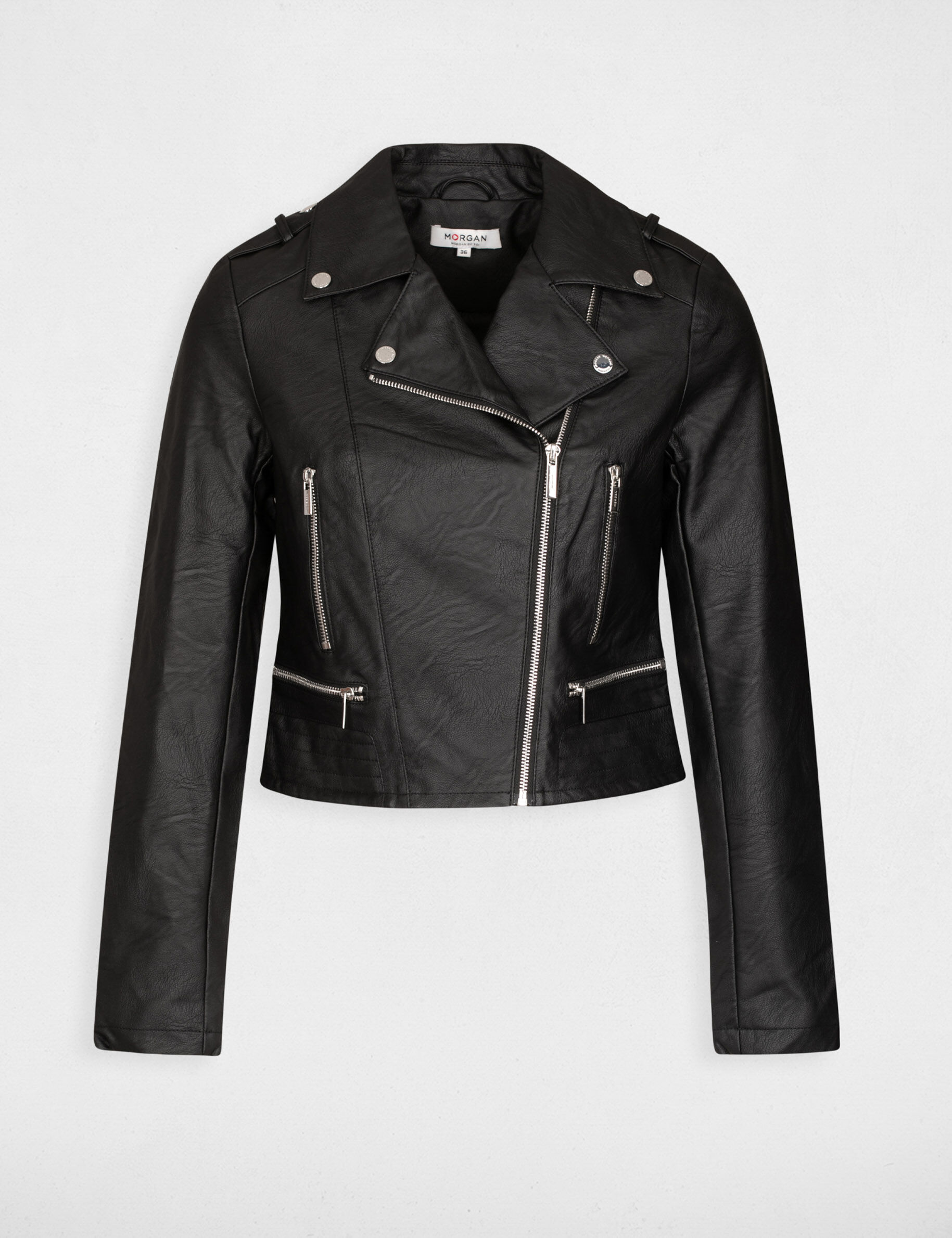Blouson droit avec col cranté à revers noir femme - noir