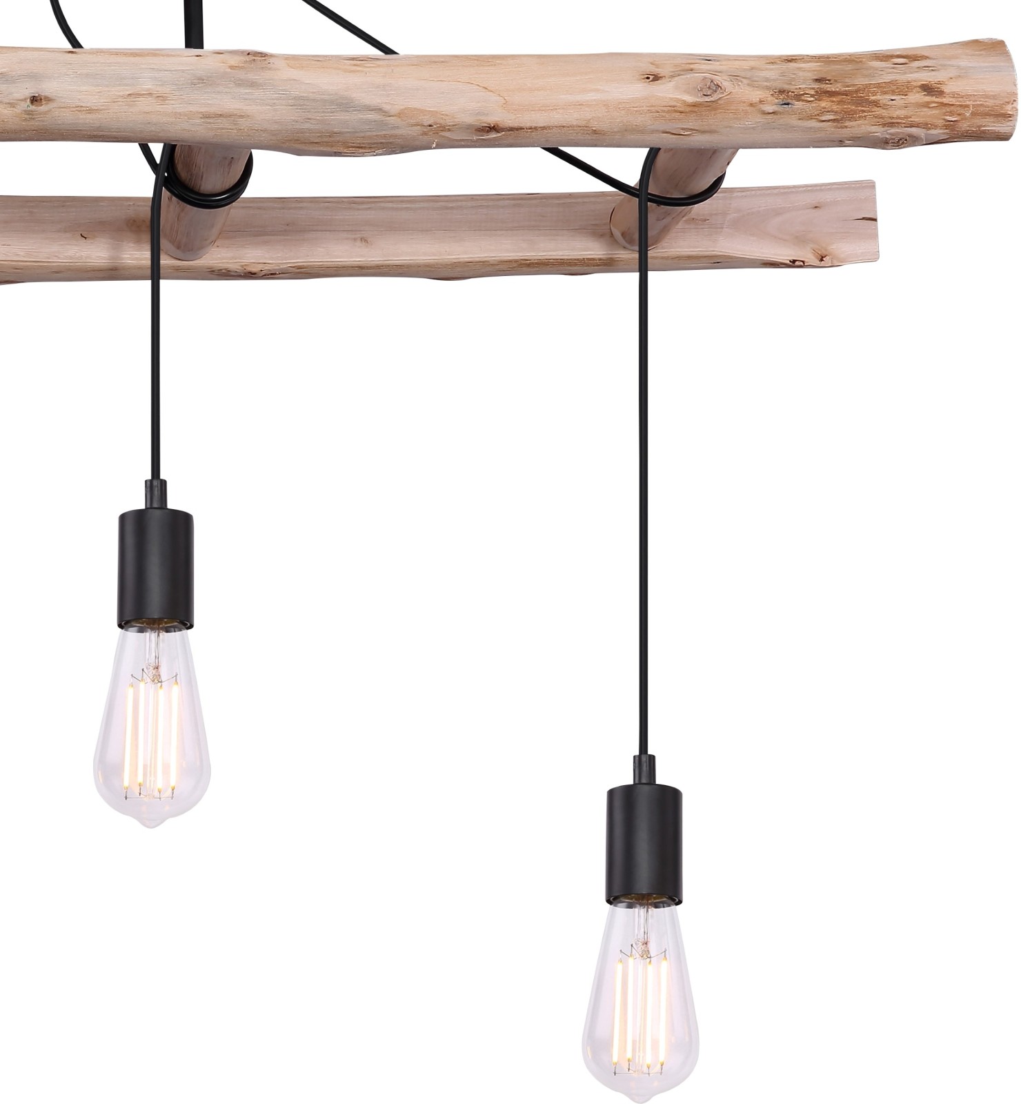 Pendelleuchte - schwarz-natur - Holzleiter - 115 cm breit
