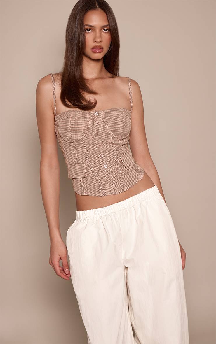 Marron Corset À Bretelles Courbées En Vichy Tissé