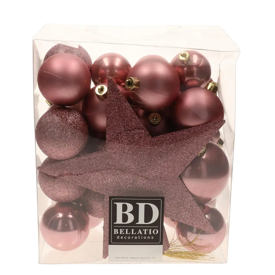 Bellatio decorations Kerstballen - 33x st - oudroze - met piek