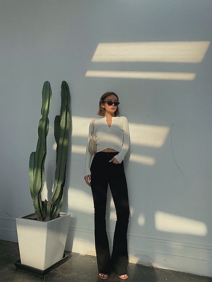 Colada - Henley-hals crop top met gebreide zoom