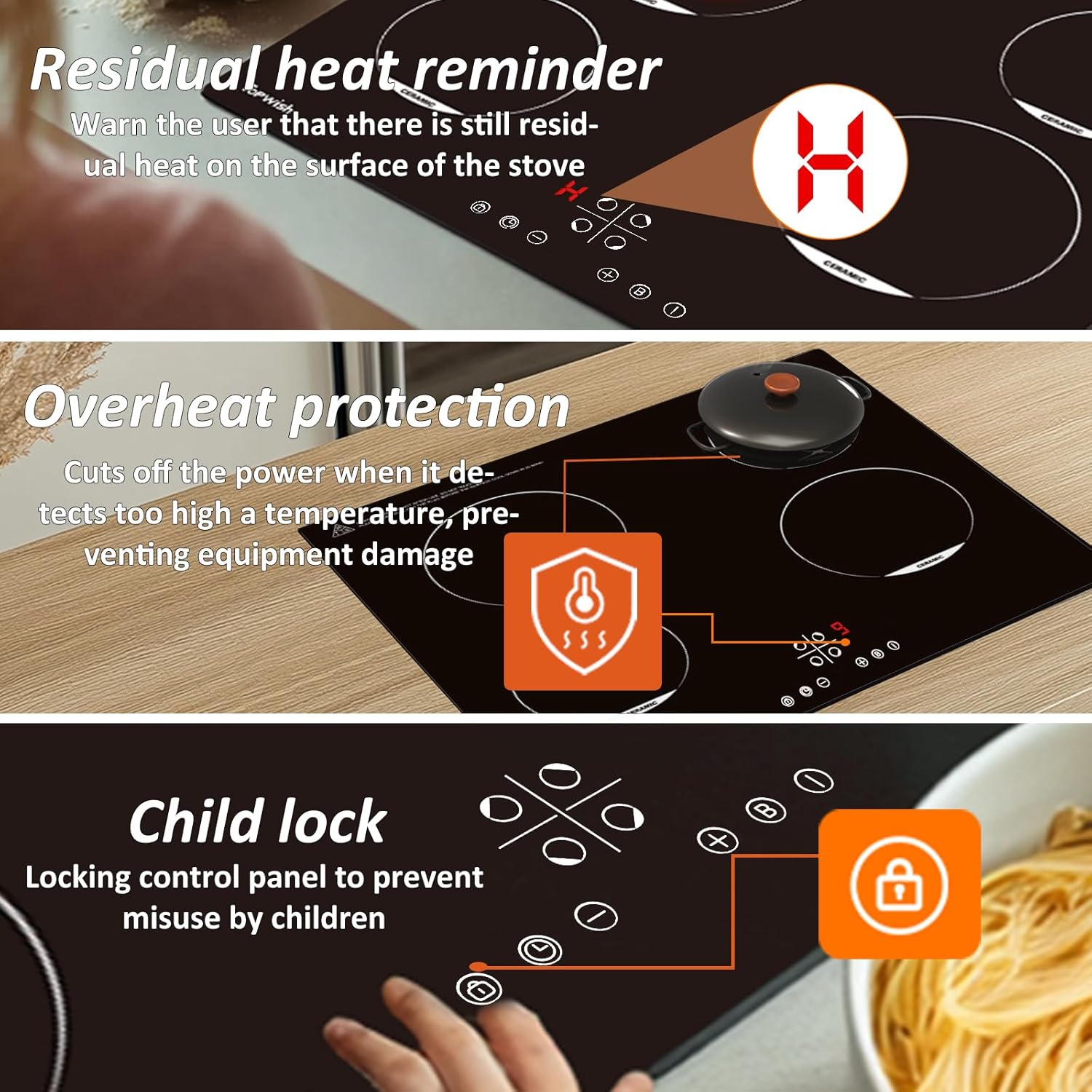 Induktionskochfeld,Induktionskochfeld 4 flammig,Induktionsherd 60 cm,4 Zonen Induktion Herdplatte,Induktionskochplatte mit Kindersicherung,Boost-Funktion,Touchsteuerung,Restwärmeanzeige,Timer