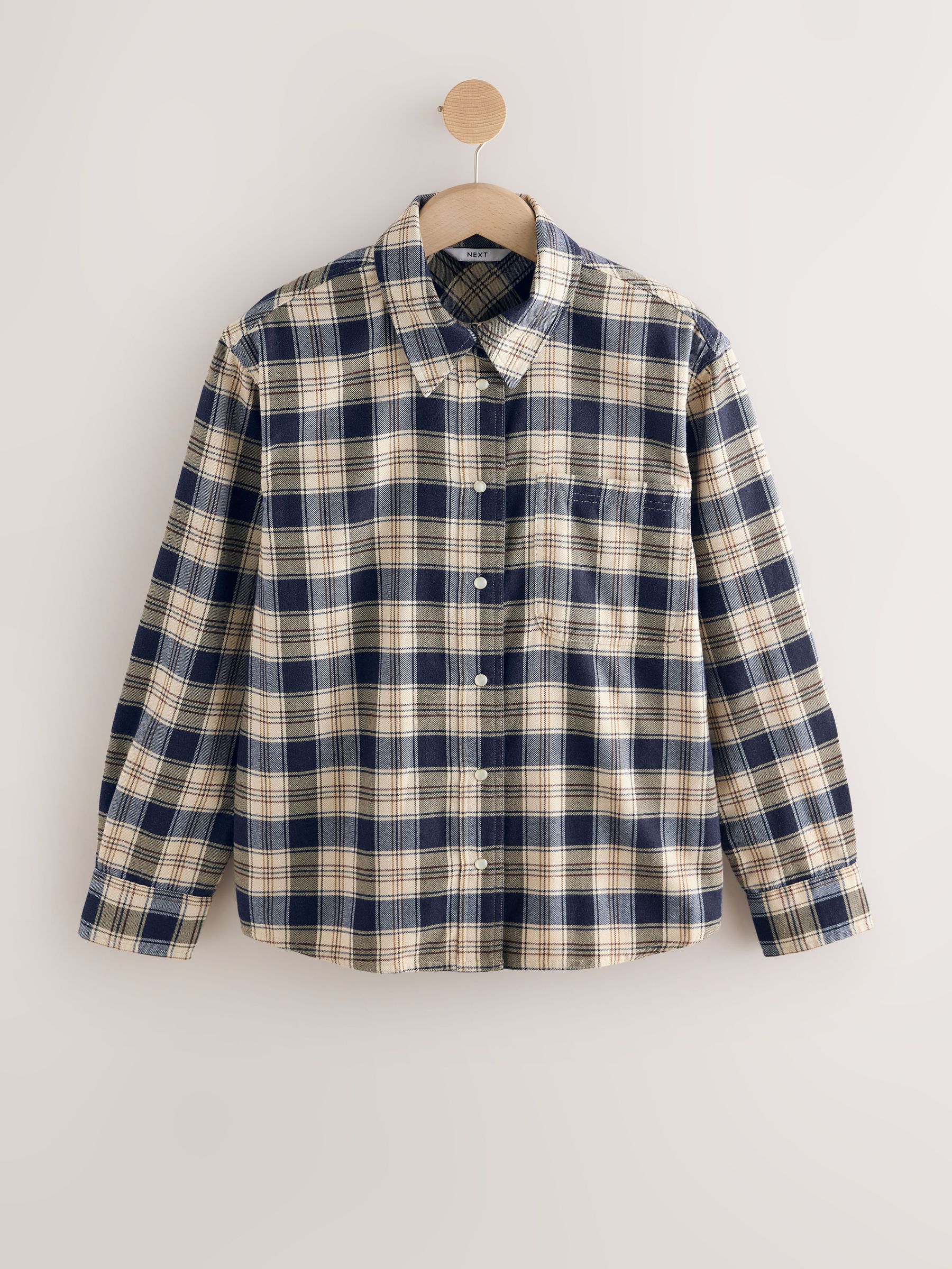 Naturel/Marineblauw Ruit - Overhemd met lange mouwen