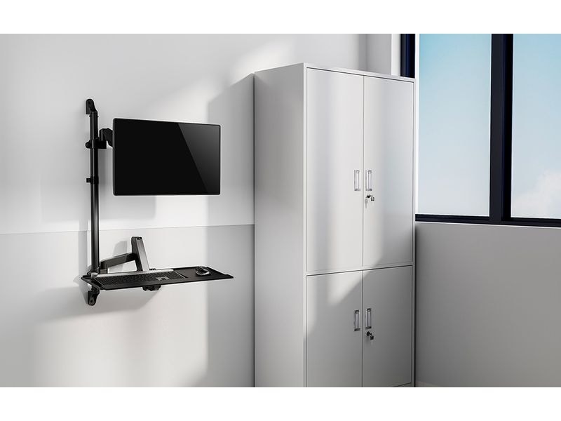 NEOMOUNTS Monitor-Standfuss WL90-325BL1 Schwarz Höhenverstellbarer, wandmontierter Arbeitsplatz für 17-32