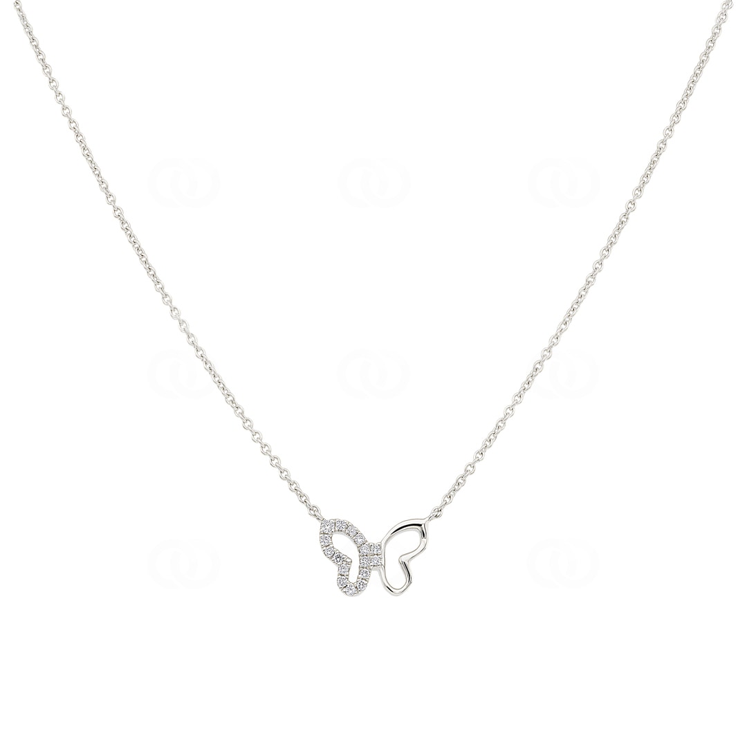 Collier 750/18 K Weissgold Schmetterling mit Diamanten 0.04 ct H/si