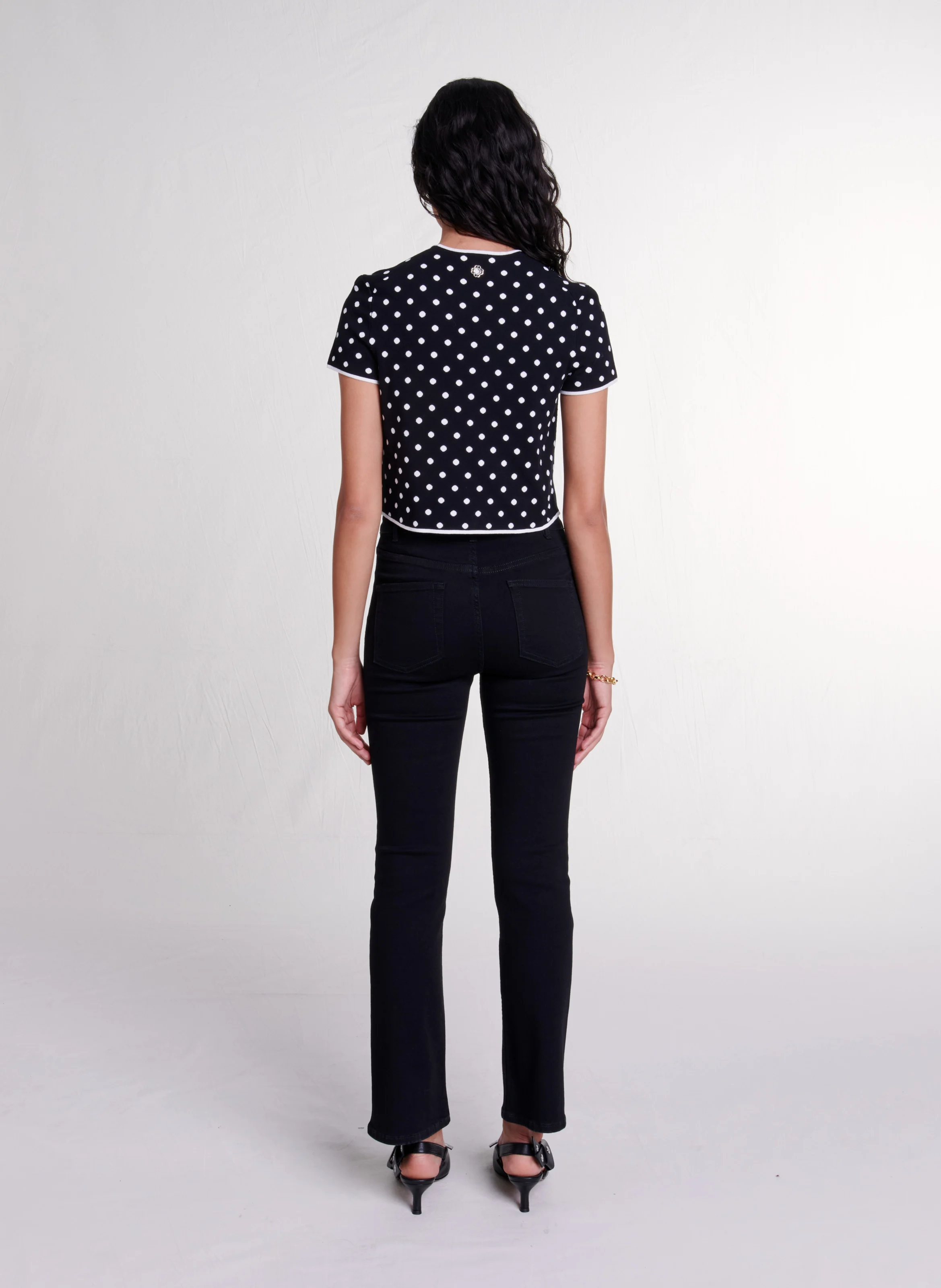 Top droit col rond en jacquard imprimé | Noir