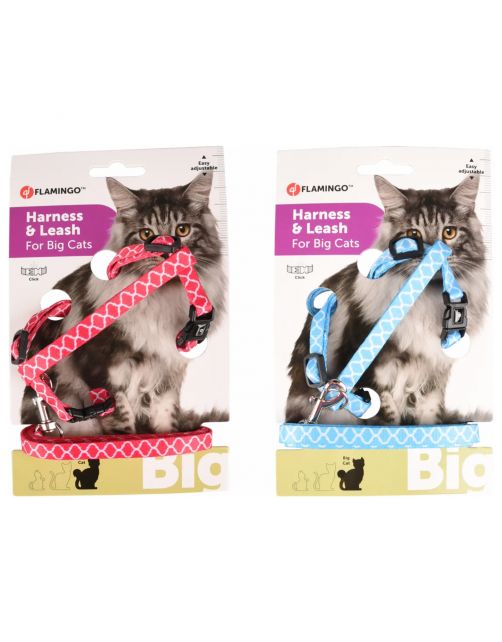 Flamingo Kattenharnas + Lijn Grote Kat Amsi - Kattentuigje - Assorti 25-40cm 10mm