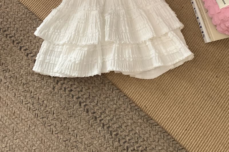 Flowerisque - Hoge taille, effen kanten rand, gelaagde mini-A-lijn rok