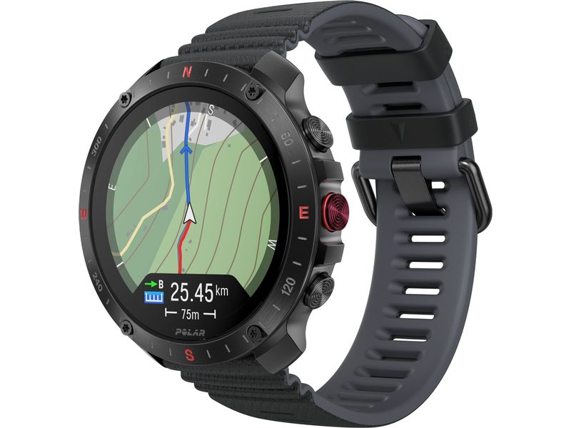POLAR Sportuhr Grit X2 PRO Schwarz, M/L Sportuhr mit optischer Pulsmessung und Smartwatch-Navigation