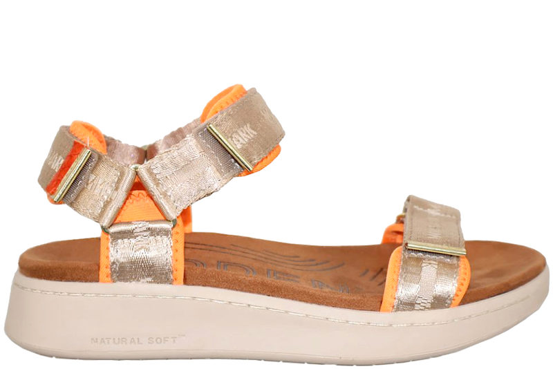 WODEN LINE NEON ORANGE SANDAL I BEIGE TEKSTIL