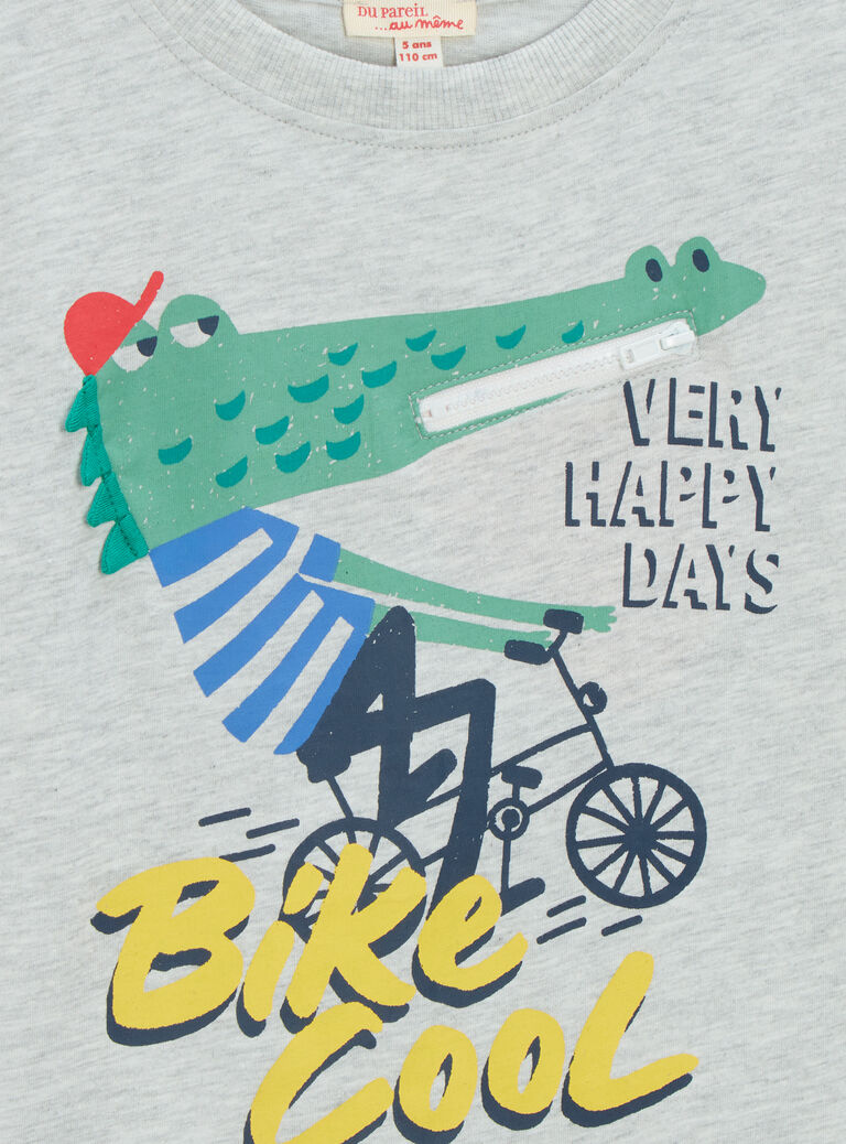 T-shirt gris chiné animation crocodile pour garçon