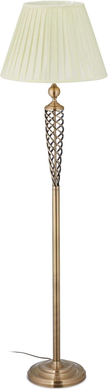 Relaxdays Stehlampe antik, Stoffschirm, dekorativer Metallfuß, E27, Standleuchte Wohnzimmer, HxD: 157x42cm, messing/weiß