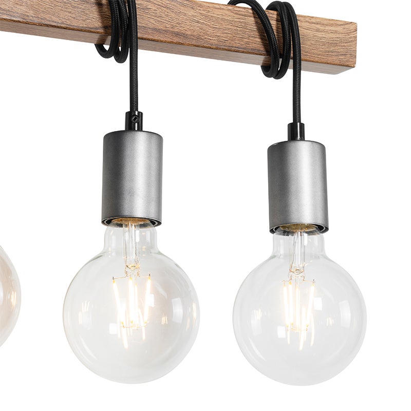 Industriële hanglamp, hout met staal, 3-lichts - Gallow