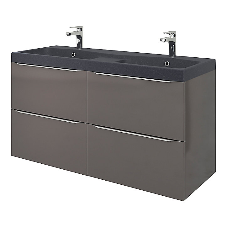 Meuble sous vasque à suspendre GoodHome Imandra gris 120 cm + Plan double vasque noir GoodHome Mila 120 cm