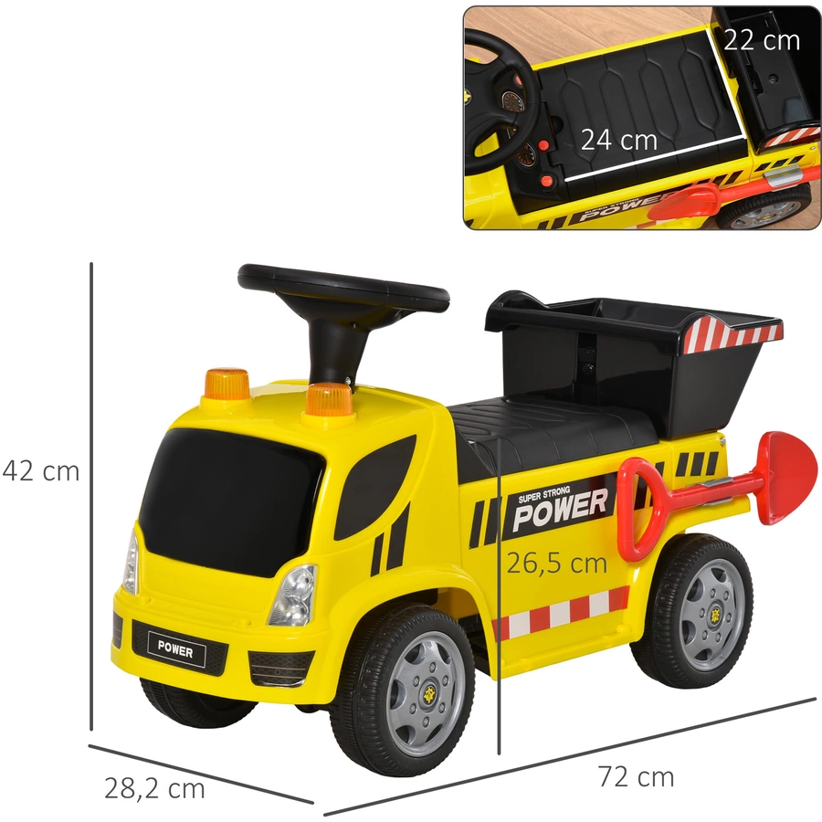 HOMCOM Kinder Rutscherauto mit Musik, Scheinwerfern und Alarmtönen Gelb