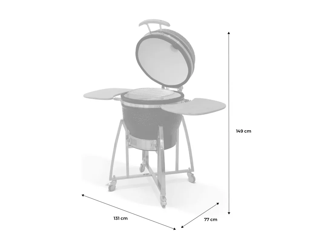 Barbecue charbon en céramique. Kamado Ø 57cm. avec chariot. garde au chaud. récupérateur de cendre et housse. tablettes rétractables