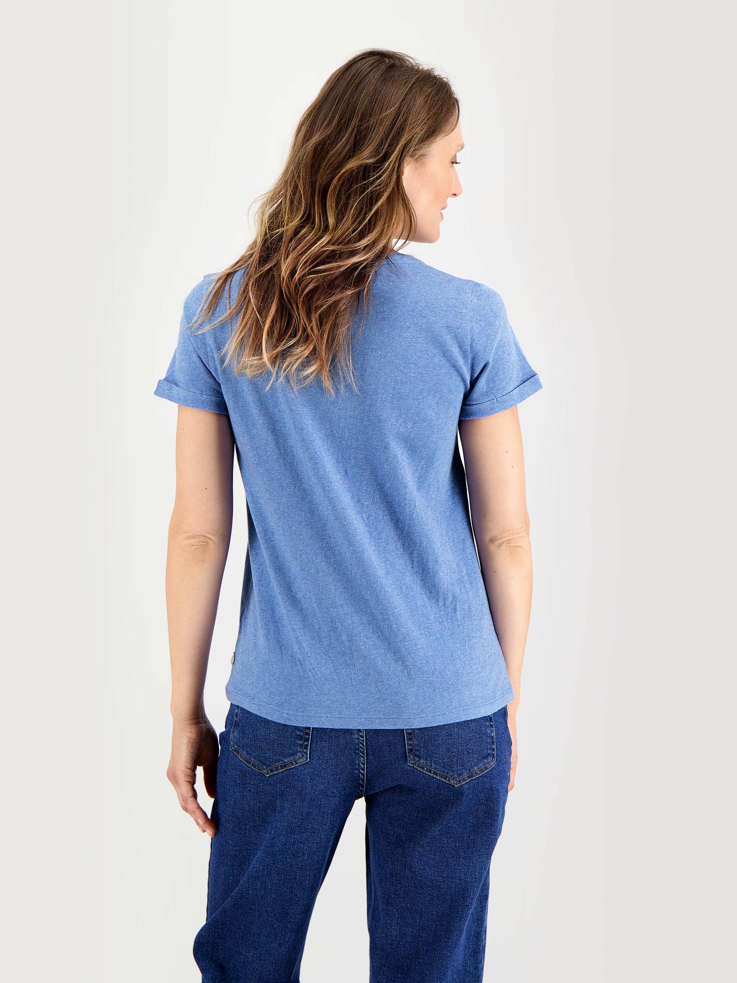 Tee-Shirt Femme Col V Jersey Coton Bleu