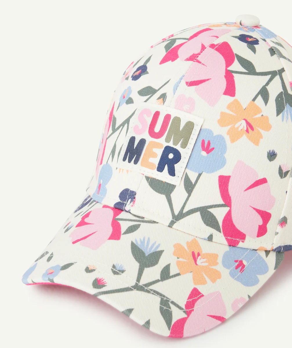CASQUETTE BÉBÉ FILLE IMPRIMÉ FLEURI ET PATCH BRODÉ THÈME SUMMER