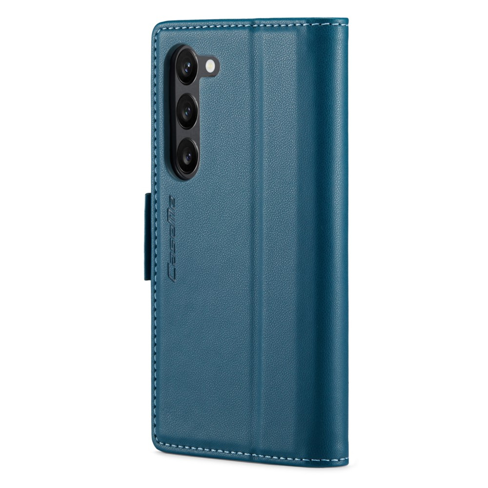 Samsung Galaxy S23 Leder Tasche Flip Wallet Etui mit Kartenfächern Litchi Look (RFID Schutz) - Blaugrün
