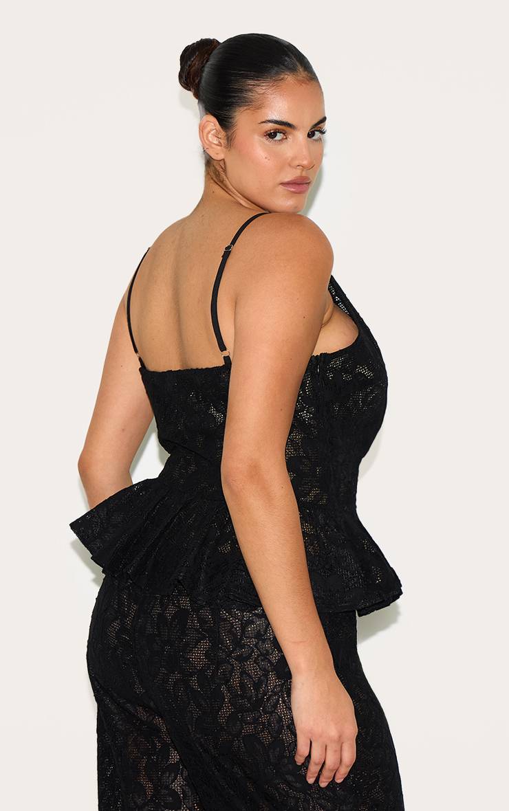 Noir Top Sans Manches Péplum En Dentelle Transparente Grande Taille Coordonné