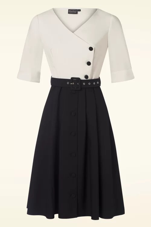 Vixen Contrast button swing jurk in zwart en gebroken wit