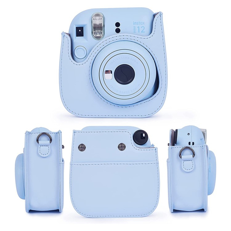 (10-tlg. Set) Fujifilm Instax Mini 12 / 11 / 9 / 8 Kamera Kit mit Leder Tragetasche / Foto Album / Fotorahmen / Sticker / Schultergurt - Blau