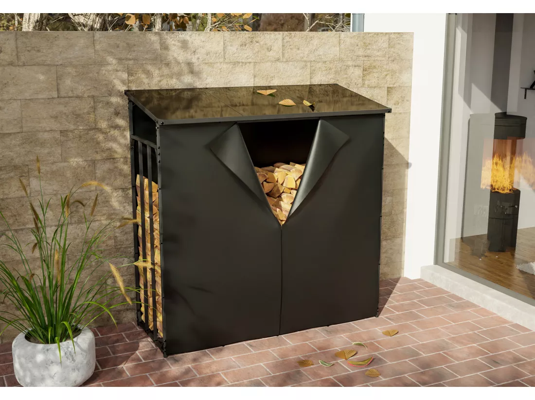 Etagère bois de cheminée - Métal - 165 x 70 x 165cm - Anthracite - Ruston