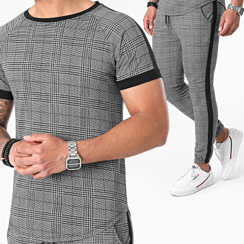 Ensemble De Survêtement A Carreaux Et Bandes 5003-A Gris Anthracite Noir