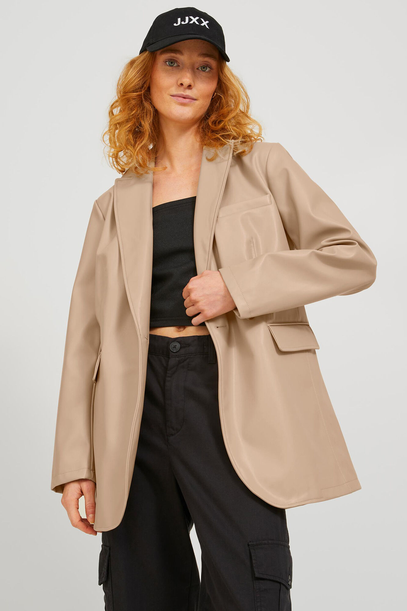 blazer regular de couro sintético