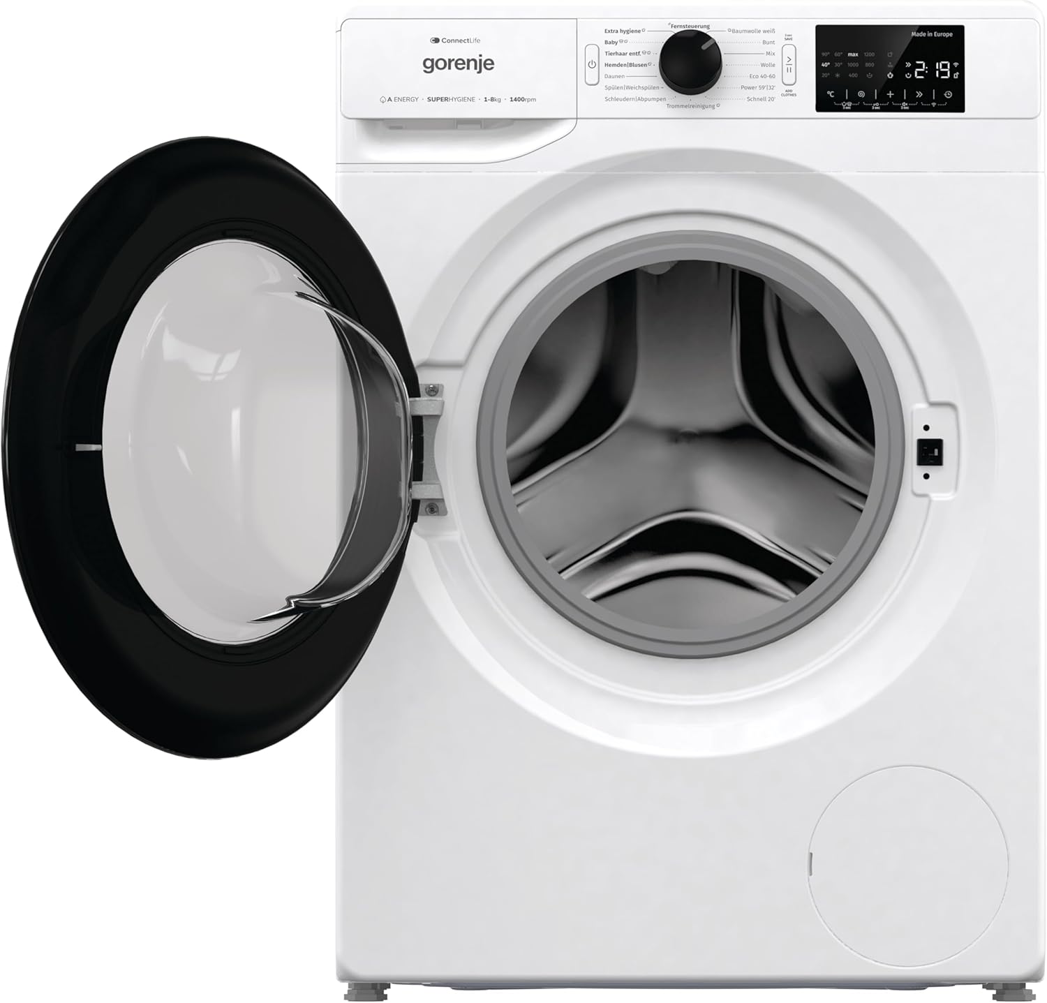 Gorenje WPNEI84A1TS Waschmachine mit Dampffunktion/ConnectLife / 8Kg / 1400 U/min / 15 Programme/Totaler AquaStop/WaveActive Trommel/ExtraHygiene/PowerWash/Schnell Waschgang/EEK: A-10%