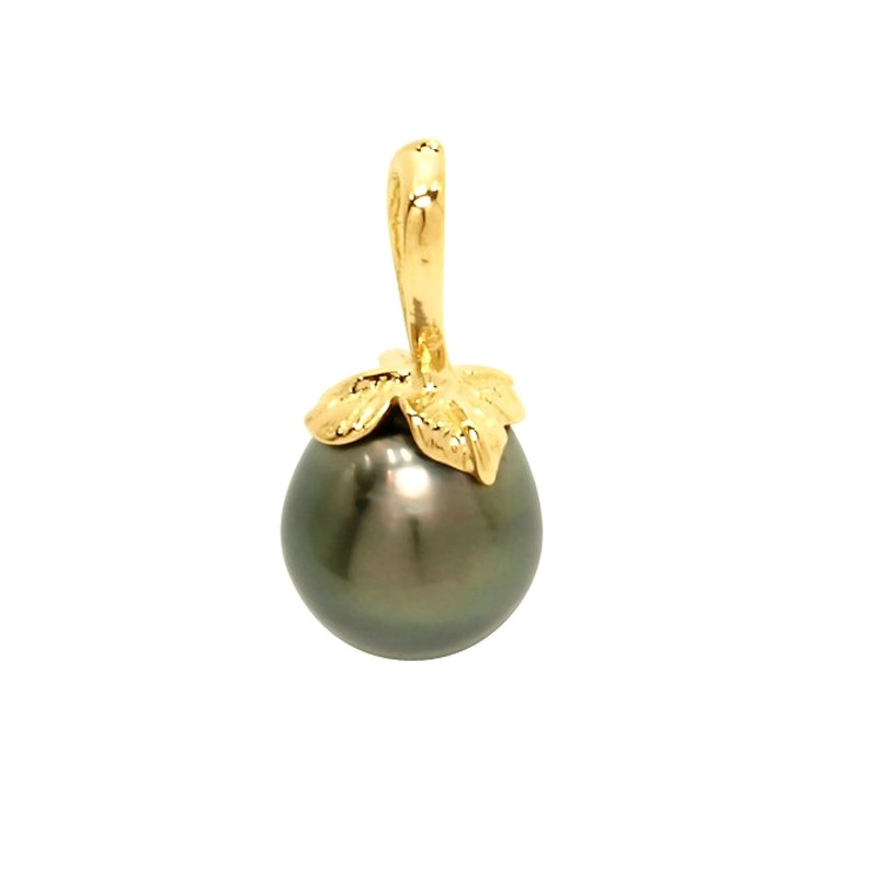 Pendentif Feuille et Perle de Tahiti et Or Jaune 750/1000