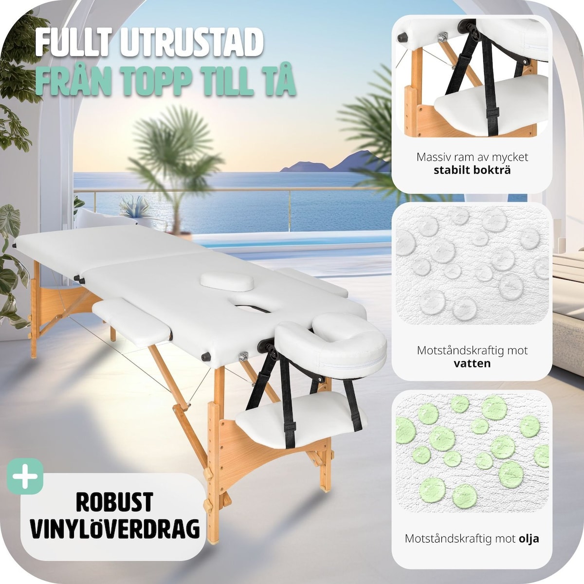 Massasjebenk med 2 soner, 5 cm polstring - hvit
