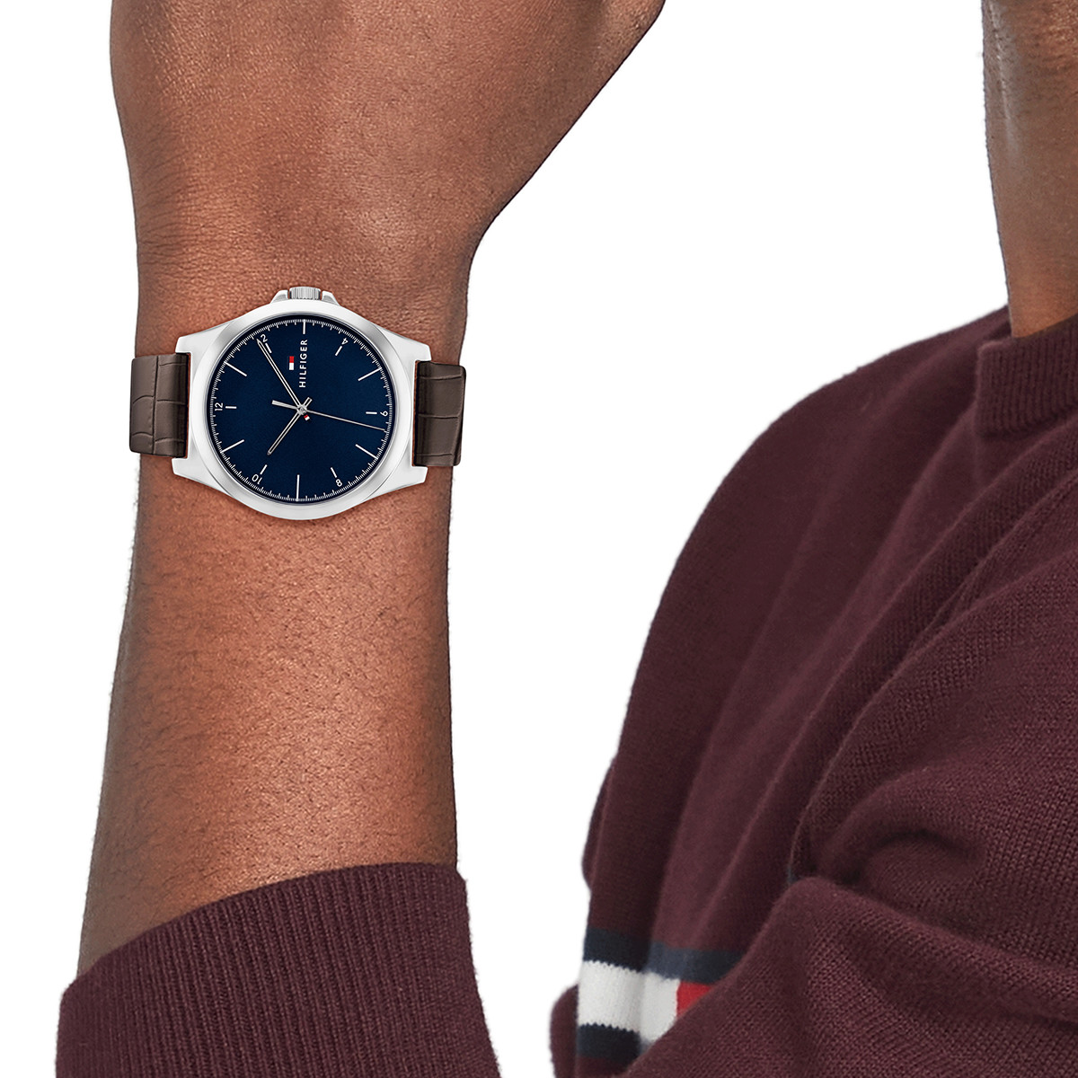 Montre TOMMY HILFIGER Norris homme acier bracelet cuir marron