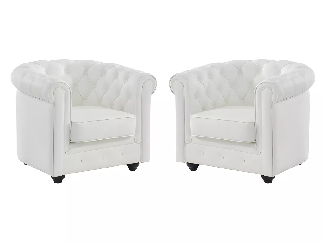 Lot de 2 fauteuils en cuir de buffle CHESTERFIELD - Blanc