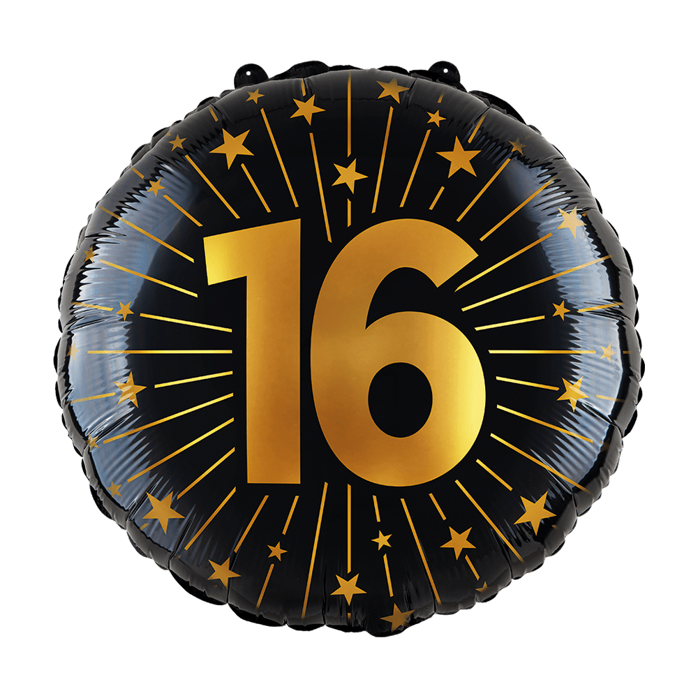 16 Jaar Helium Ballon Zwart Goud Leeg 45cm