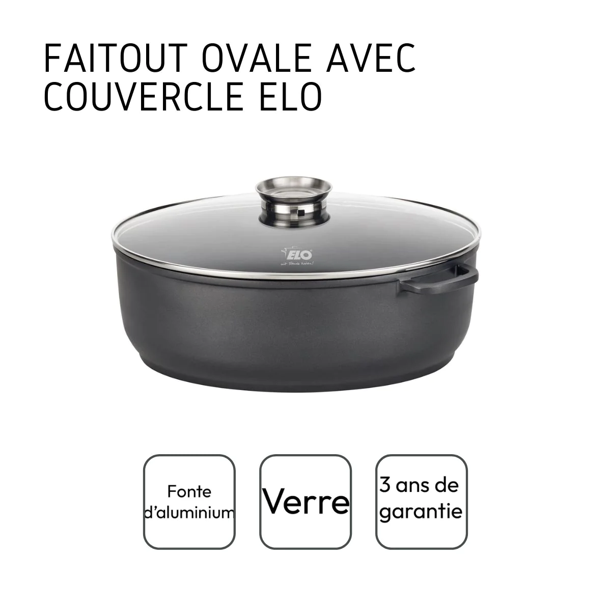 Faitout ovale en fonte d'aluminium avec couvercle 38 x 25 cm Alucast E