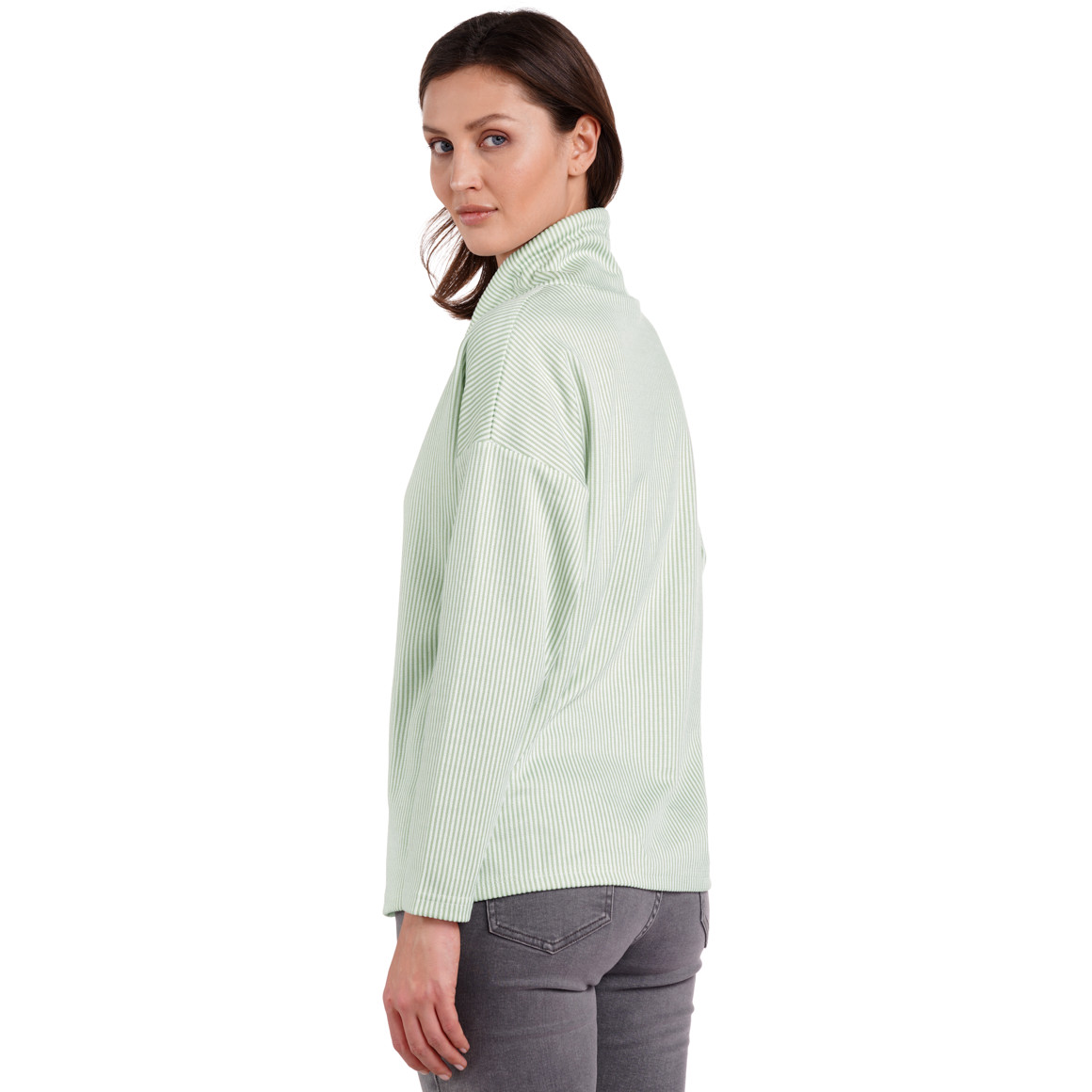 Gina Benotti Damen Sweatshirt mit Schalkragen hellgrün / weiss
