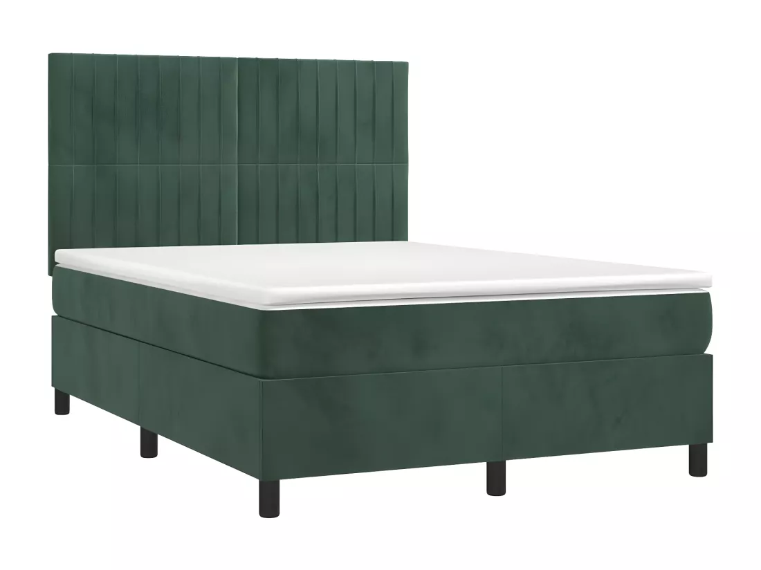 Sommier tapissier matelas et LED Vert foncé 140x200 cm Velours