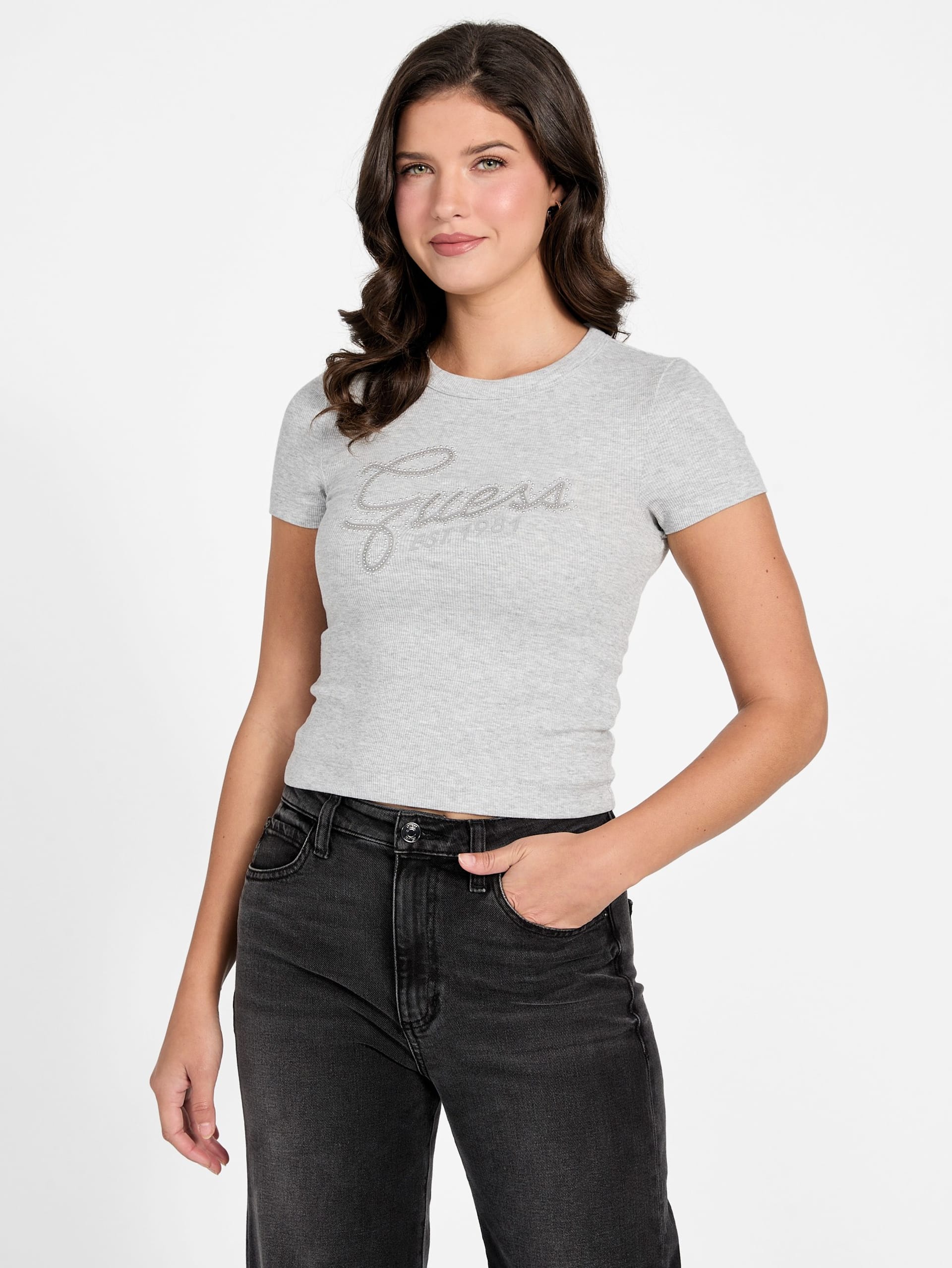 Camiseta com logo e strass